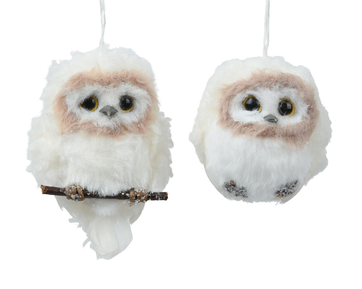 8cm Cream and Glitter Christmas Owl Hanging Decoration - Individual