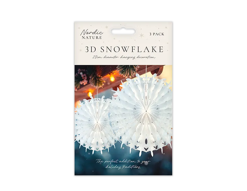 3D Christmas Paper Snowflakes - 3 Pack