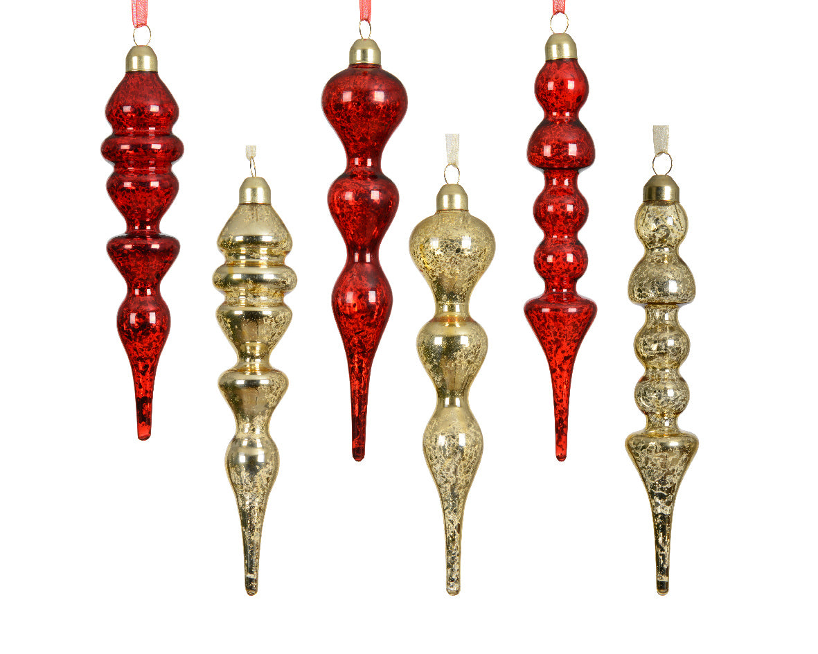 Long Glass Bauble with Crackle Antique Finish
