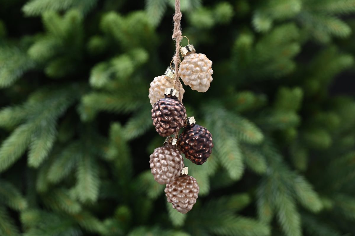 Brown and Amber Mini 6 Glass Pinecone Bunch - 17c