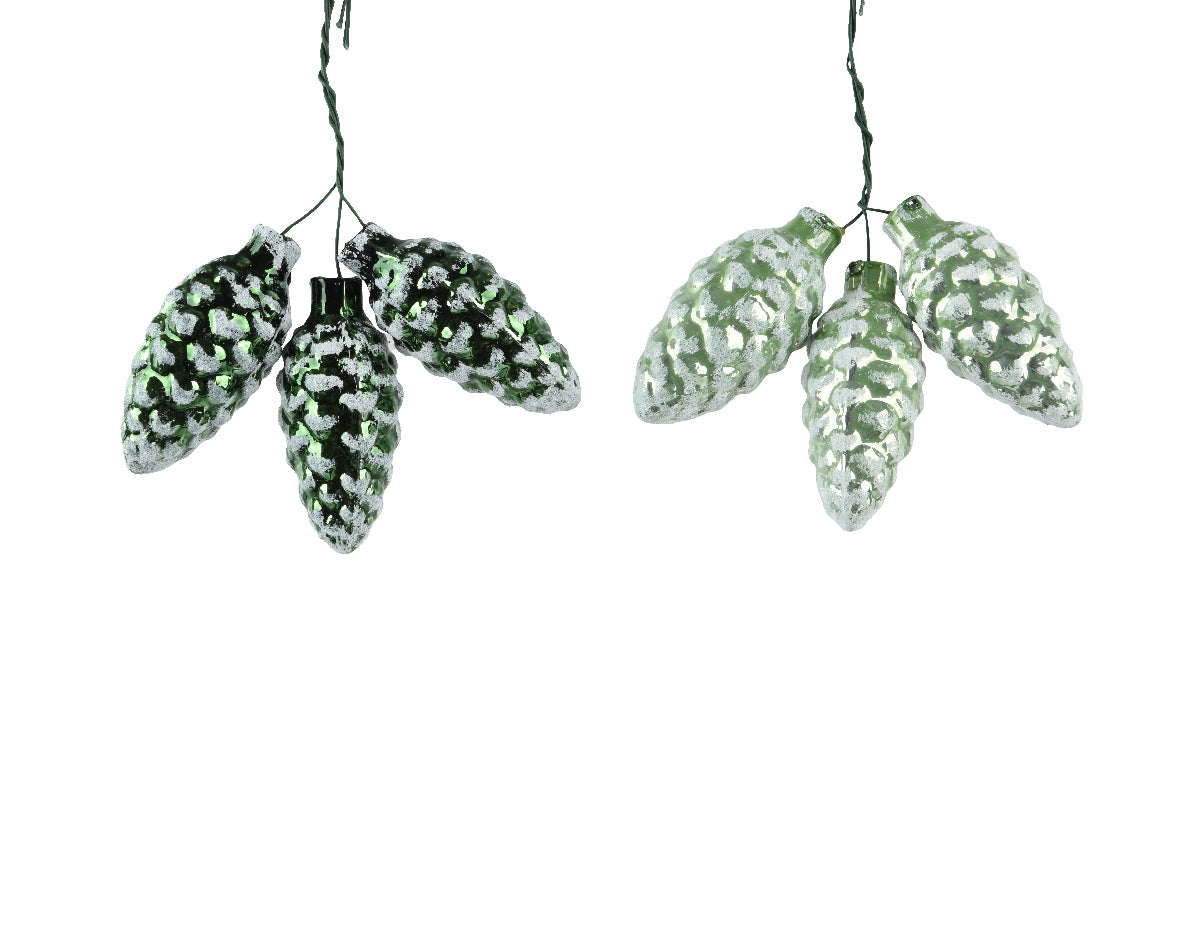 Glitter Pinecone on Wire Snowy Pine or Sage Green - Set of 3