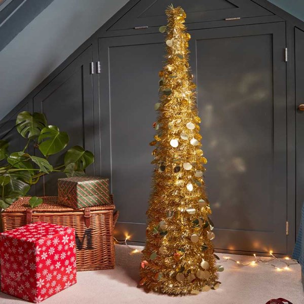 1.8m Pop-Up Gold Gatsby Tinsel Christmas Tree