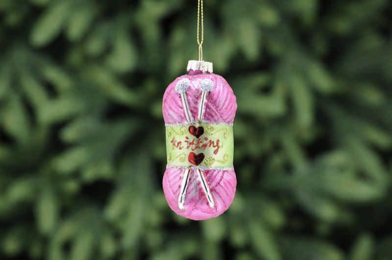 Pink Glass Knitting Bauble Ball of Wool Hanging Decoration