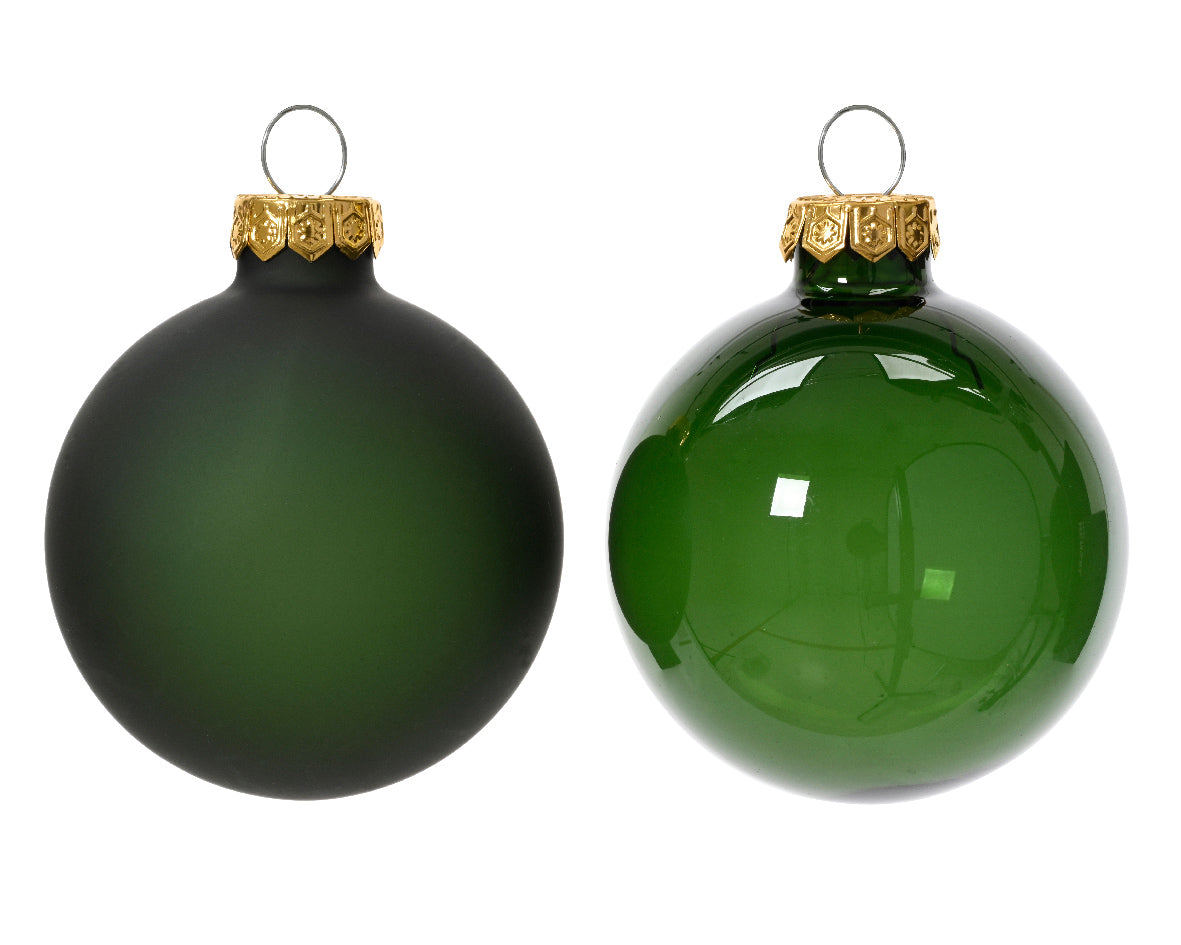 Set of 6 Pine Green Glass Unsilvered Baubles - 6cm