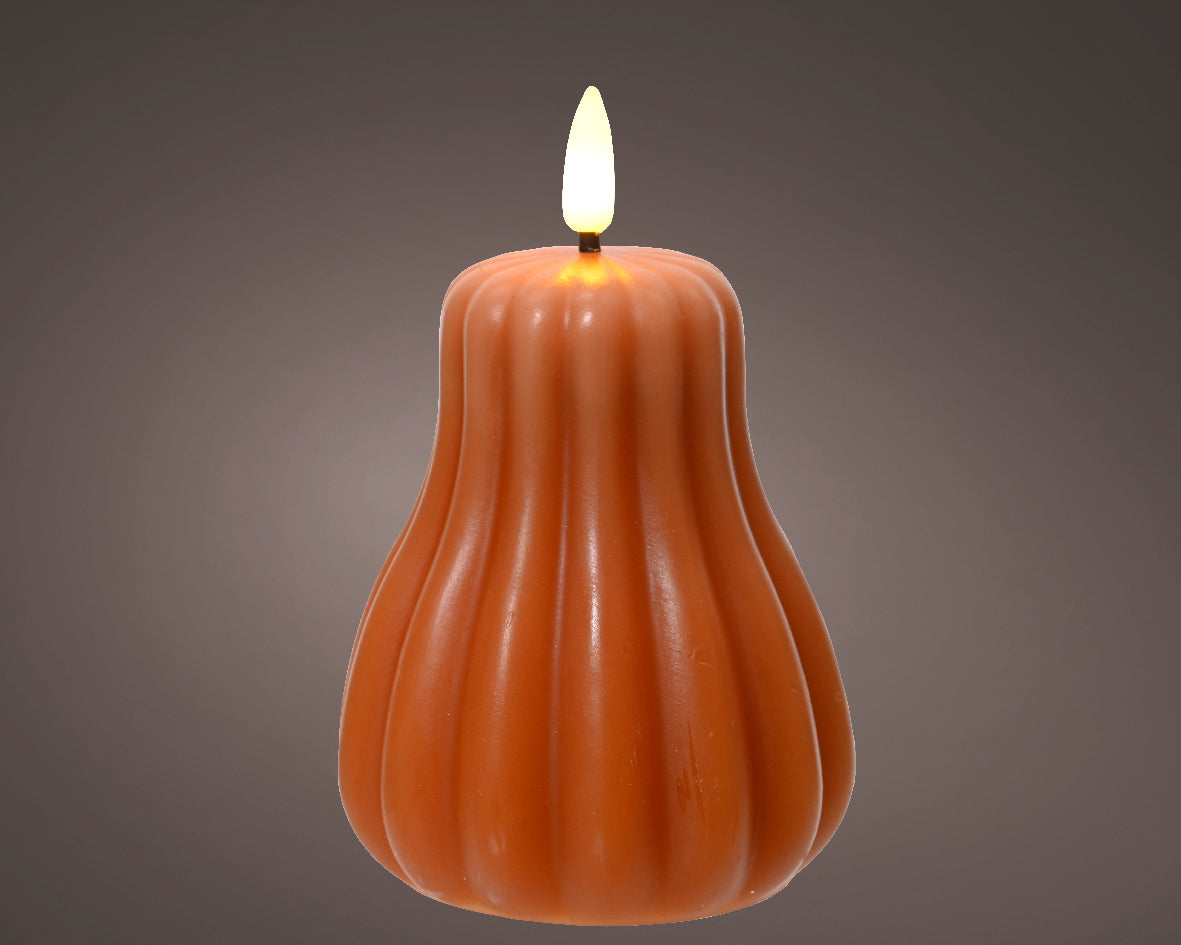 Halloween Orange Battery Operated Warm White LED Indoor Pumpkin Candle - 8.5x13cm