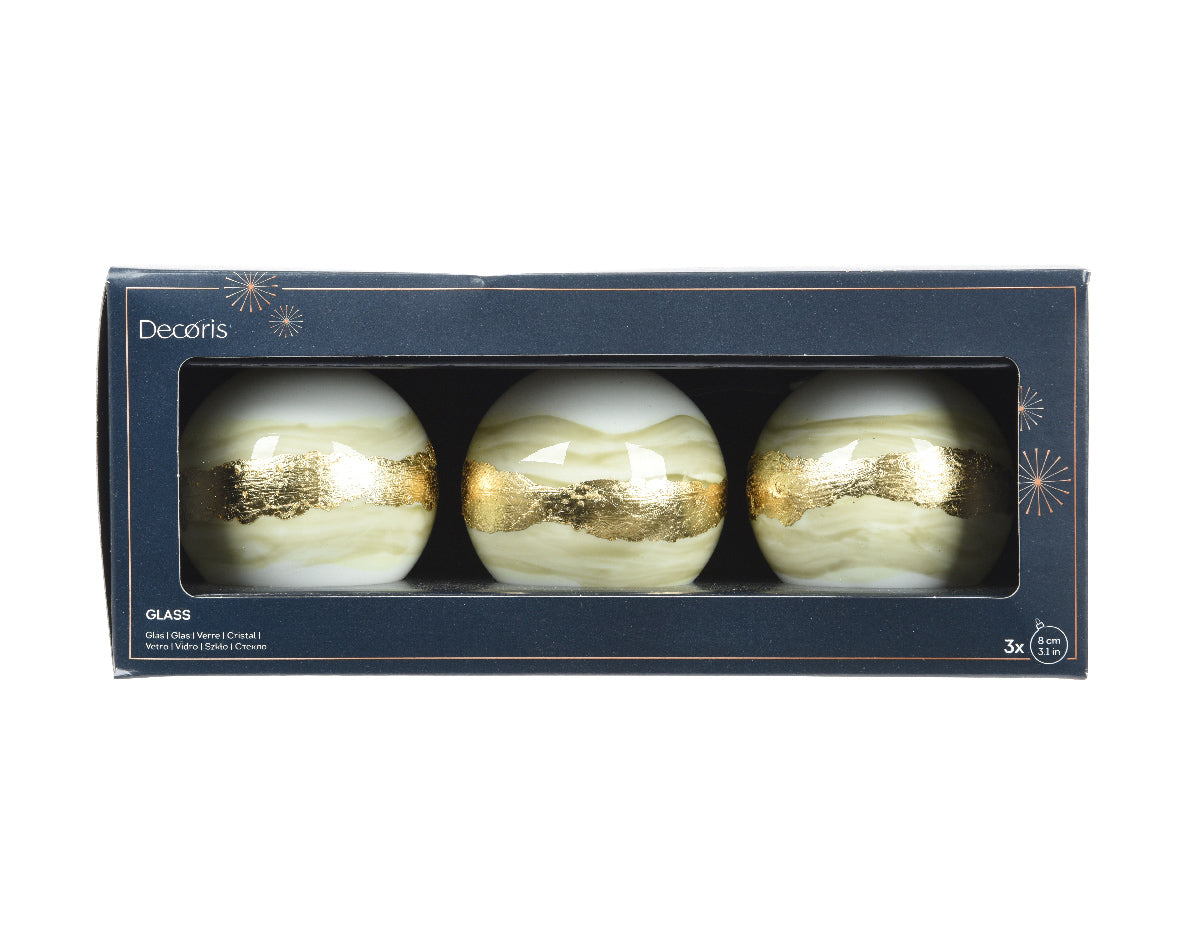 Box of 3 Golden Opaque Glass Baubles - 8cm