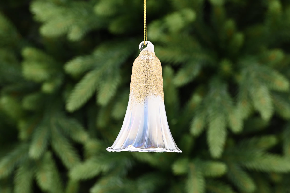 Ombre White and Clear Glass Bell Hanging Decoration - 10cm