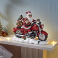 Christmas Santa Rider on Red Motorbike with Presents Statue