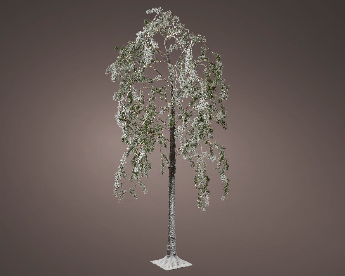 Outdoor Warm White Micro LED Green Snowy Effect Artificial Twig Tree - 180cm