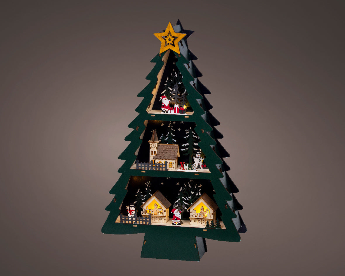 Wooden Warm White Light Up Christmas Tree Scenery