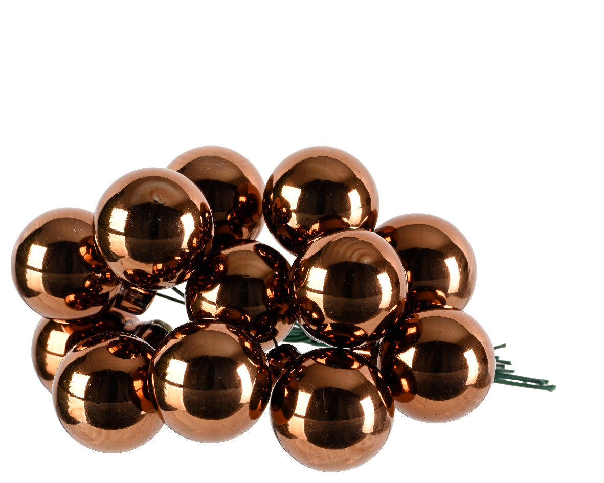 Espresso Mini Glass Baubles on a Wire - Bunch of 10 (2cm) - Shiny Finish