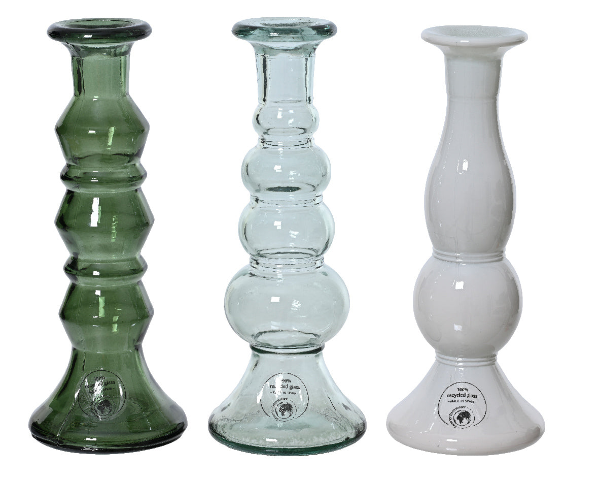Individual Clear/White/Green Recycled Glass Candleholder