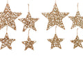 Set of 4 Rattan Glitter Star Hanging Decorations