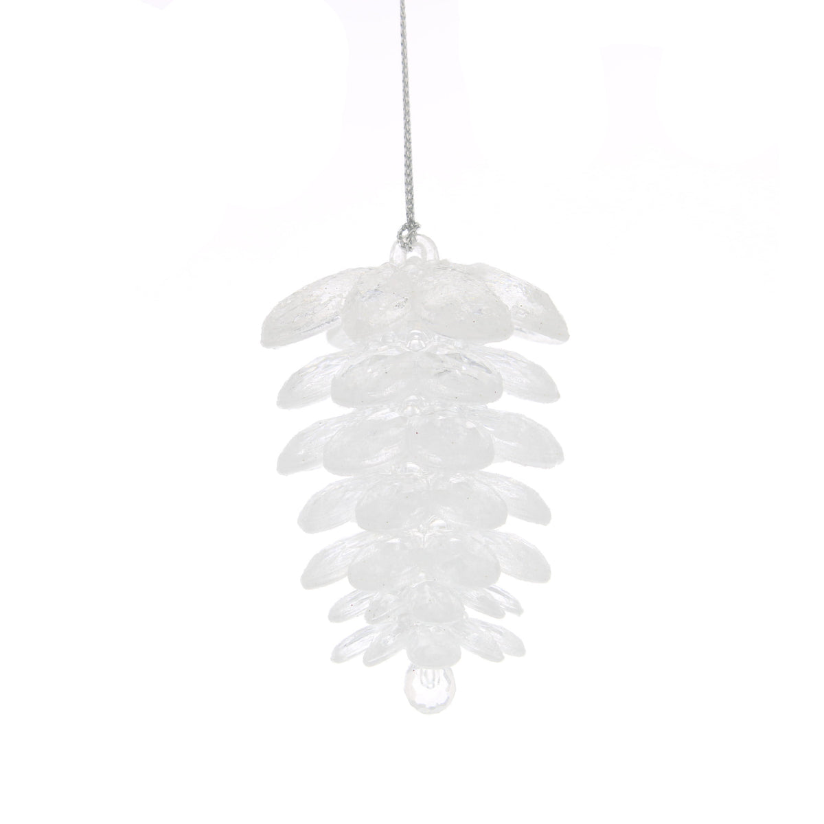Clear with Frosted Glitter Acrylic Pinecone Hanging Decoration - 8cm