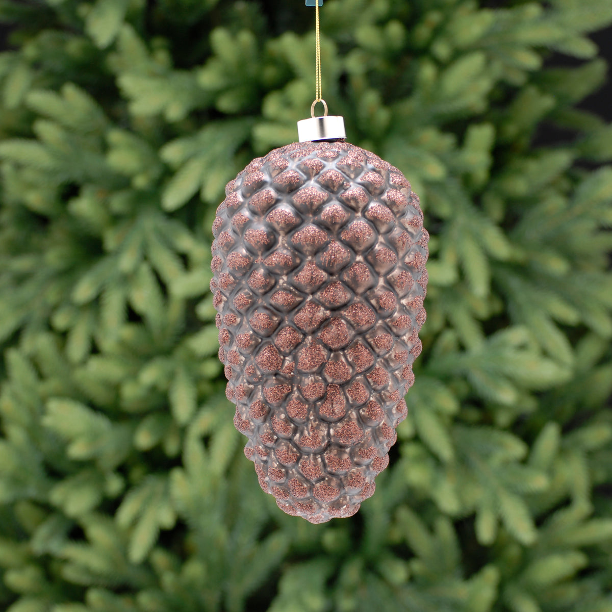 XL Giant Brown Pine Cone with Glitter Glass Bauble - 24cm