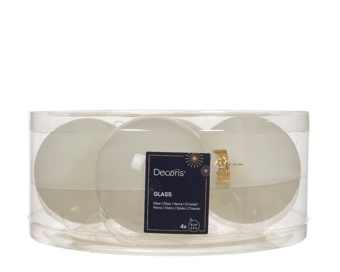 Wool White Glass Baubles Shiny & Matte 8cm - Tube of 4