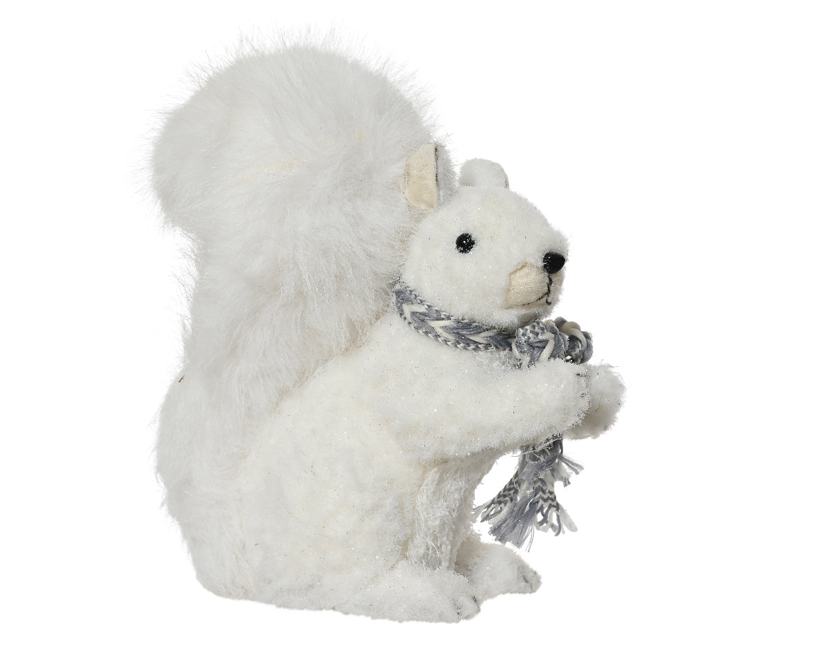 24cm - White Glitter Squirrel Standing with Scarf Decoration - Individual