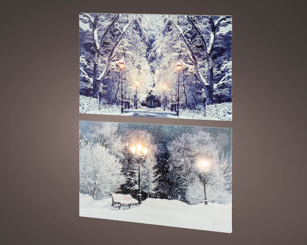 Battery Operated Indoor LED Festive Snowy Scene Canvas - 58x38cm