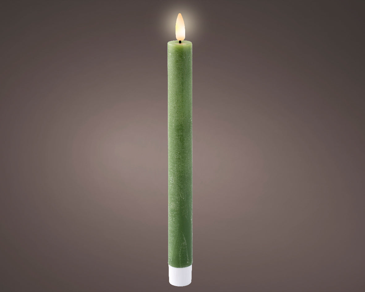 Set of 2 Green LED Wax Wick Dinner Candles - Real Flame Effect Technology