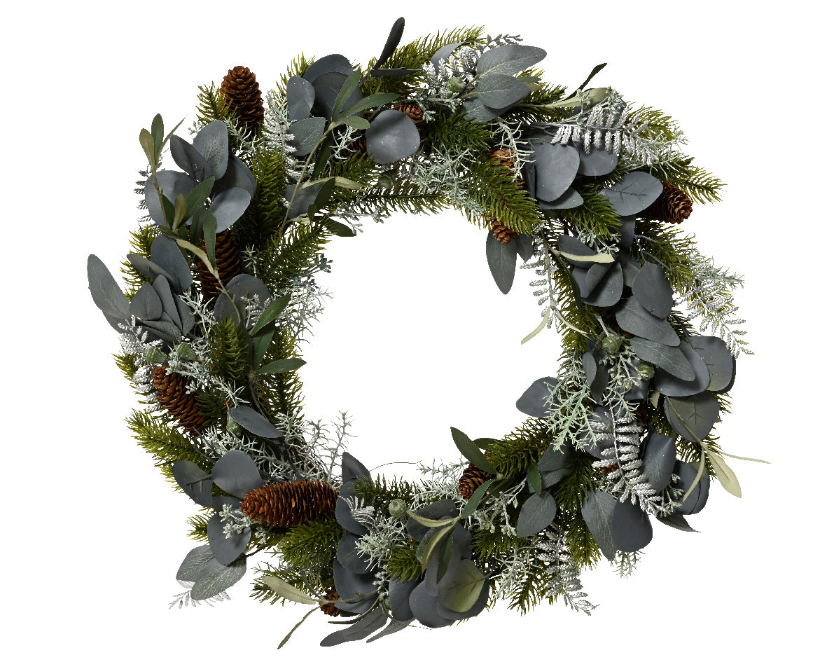 Modern Silver Eucalyptus Leaves & Pinecone Wreath - 40cm