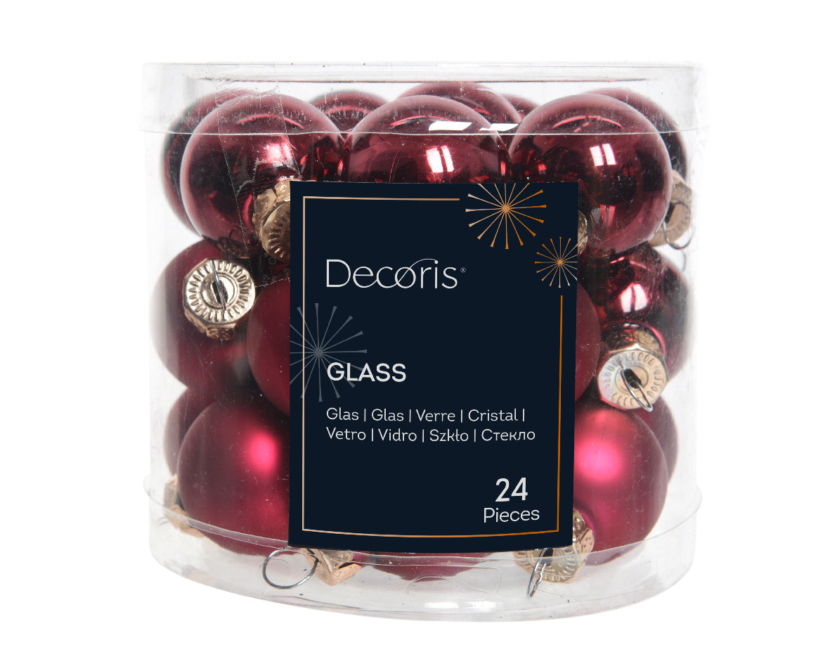 Oxblood Red Mixed Glass Baubles - Tube of 24