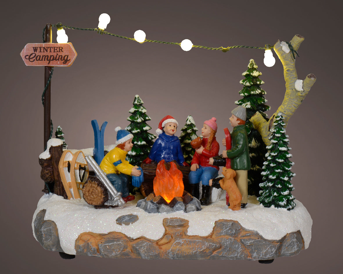 Lumineo Christmas Village Flame Effect Winter Camping with Lights