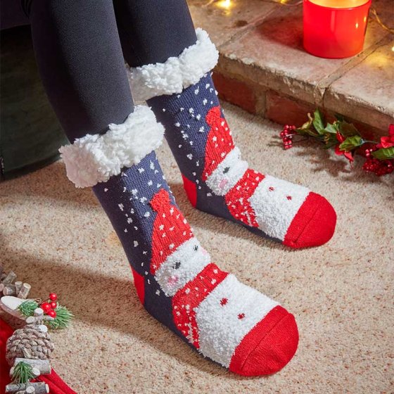 Festive Frosty the Snowman Christmas Slipper Socks