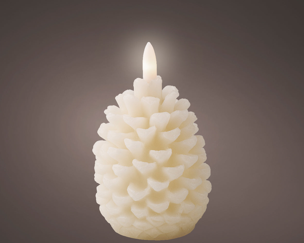 Cream Pine Cone Shaped LED Candle with Warm White Flame