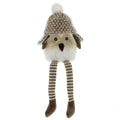 Fabric Dangly Legs White Owl with Grey Hat Christmas Ornament