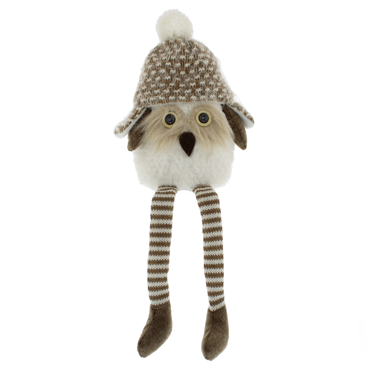 Fabric Dangly Legs White Owl with Grey Hat Christmas Ornament