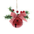 Hanging Red Metal Bell with Foliage Christmas Bauble