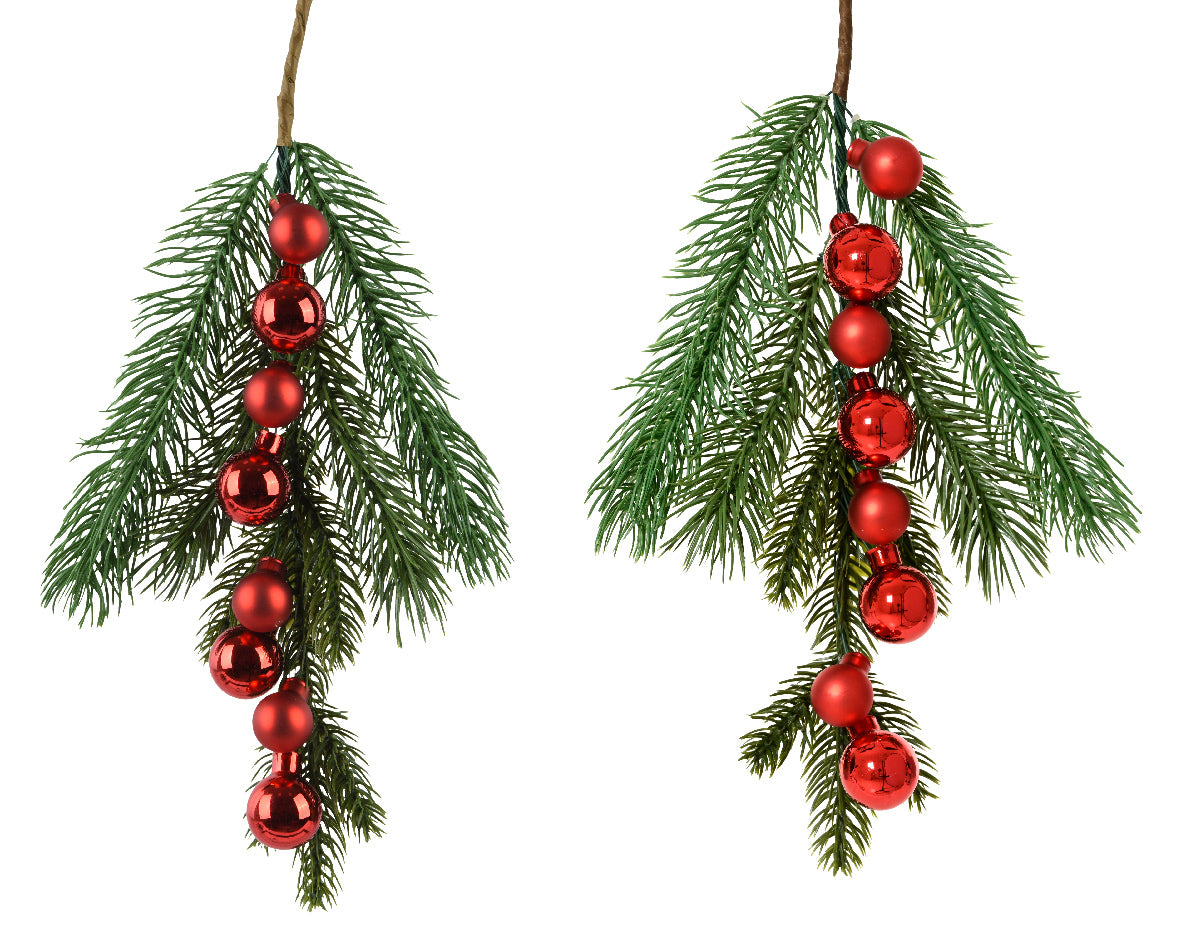 Christmas Branch with Red Shiny and Matte Baubles