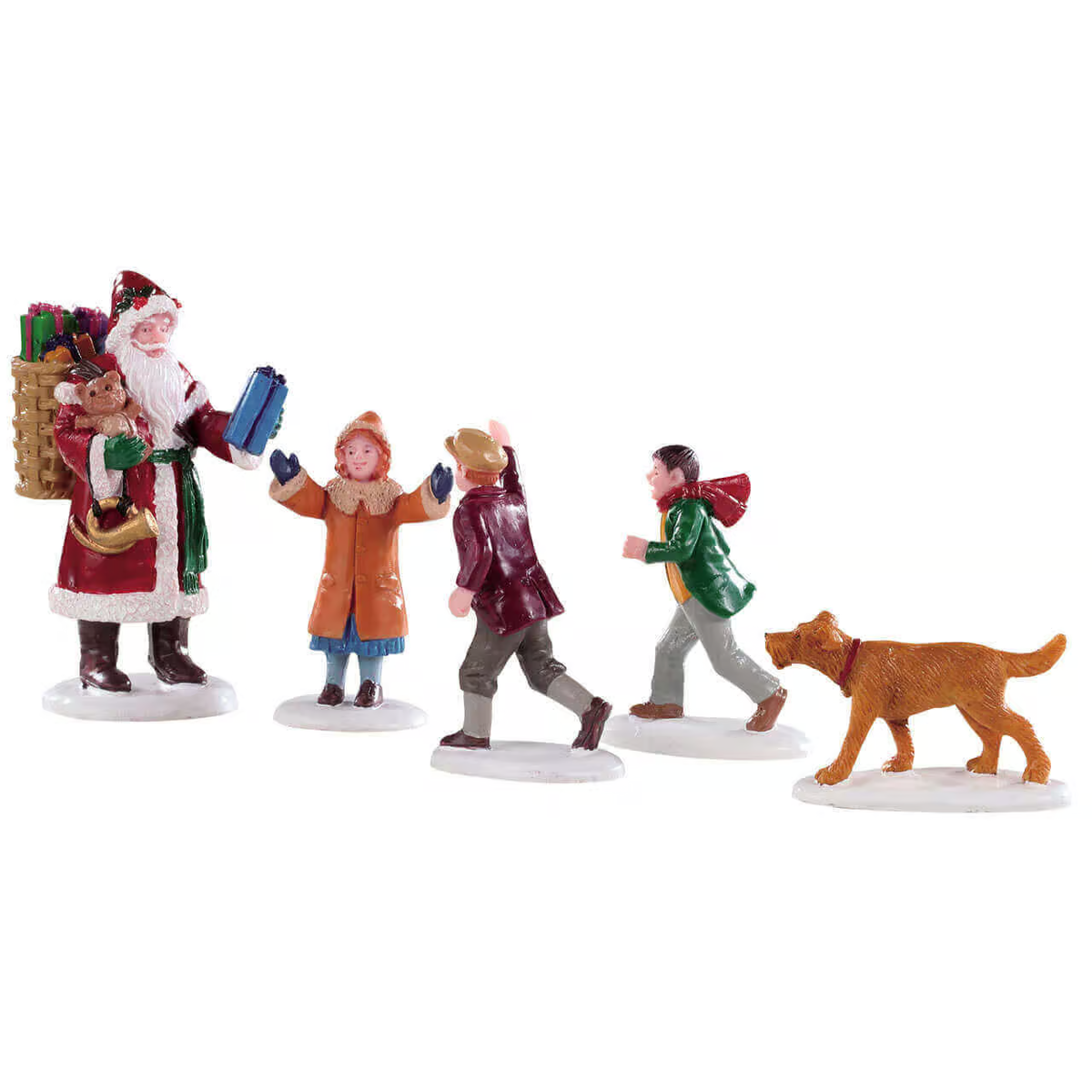 Lemax - Papa Christmas! Santa with Children & Dog Christmas Village Figurines - Set of 5