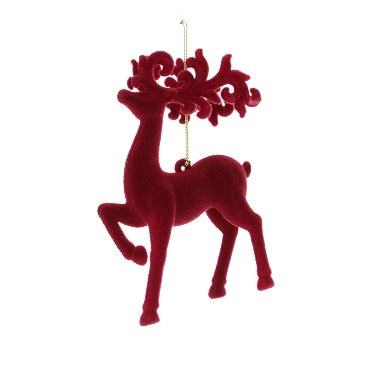 Hanging Red Flocked Acrylic Deer Christmas Tree Bauble