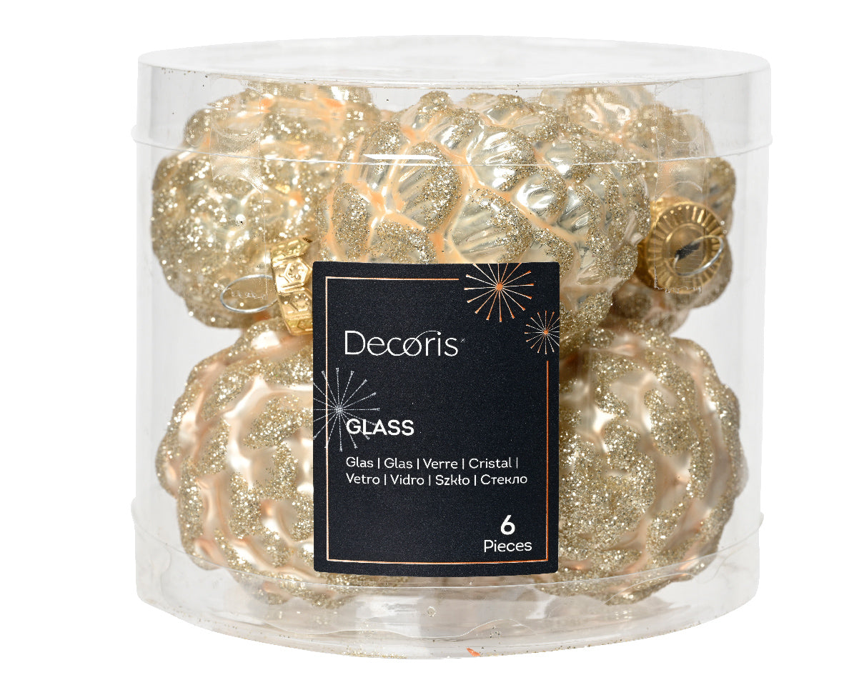 Pearl Glass Pine Cones with Matt and Shiny Finish - Pack of 6