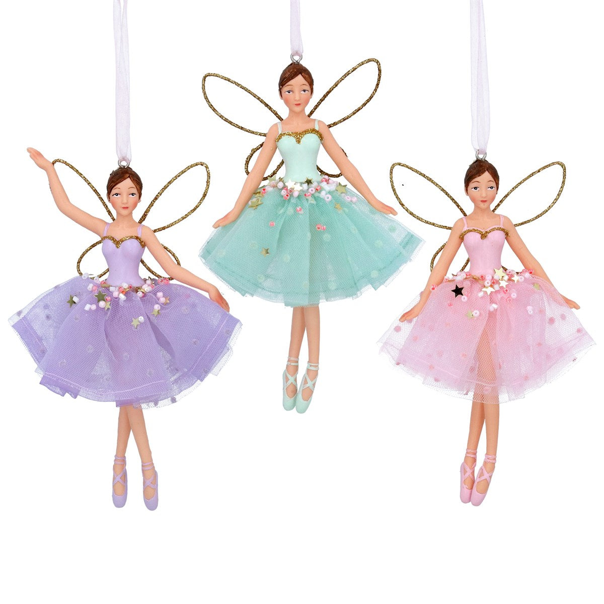 Gisela Graham - Resin Pastel Fairy Hanging Christmas Decoration Single - 14cm