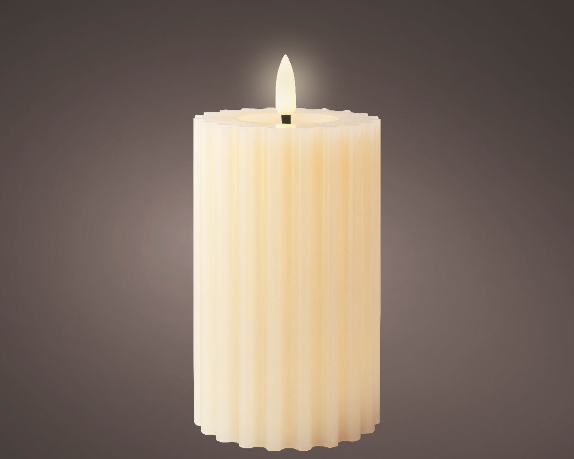 Cream Battery Operated Warm White LED Indoor Textured Candle - 7.5x15cm