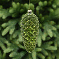 Green Flock Glass Pinecone With Gold Shimmer - 16cm