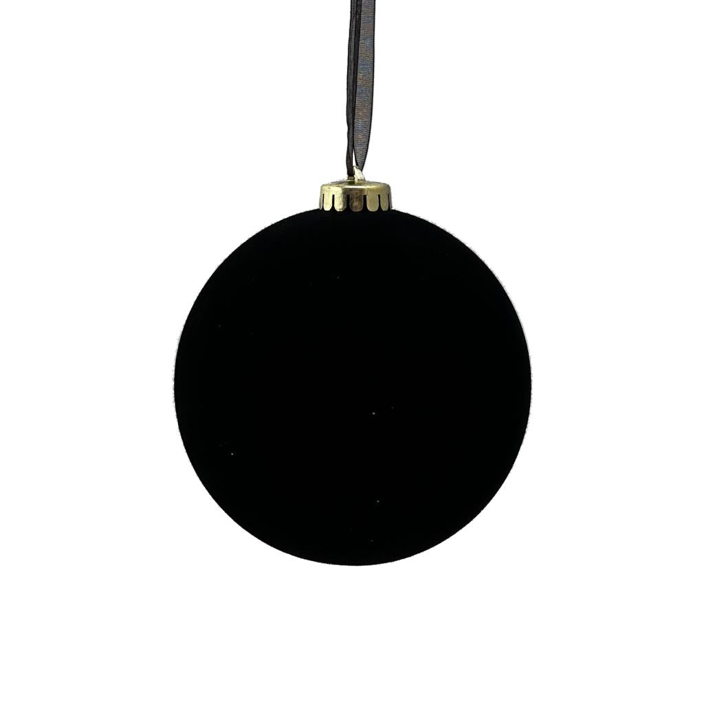 Large Black Plain Flocked Velvet Bauble - 12cm