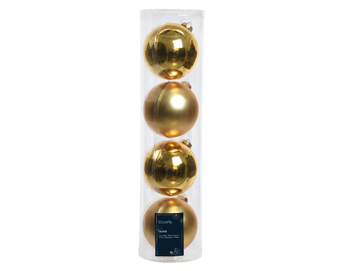 Large Light Gold Glass Shiny & Matte Baubles 10cm - Tube of 4