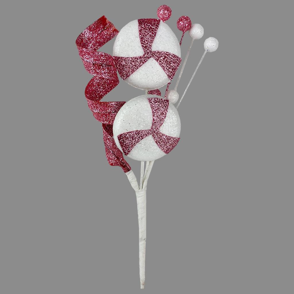 Pink & White Candy Cane Curl Pick - 20cm
