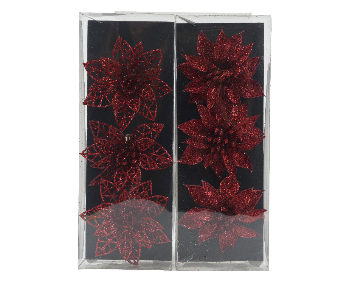 Clip On Oxblood Flower Head with Glitter Finish - Box of 3