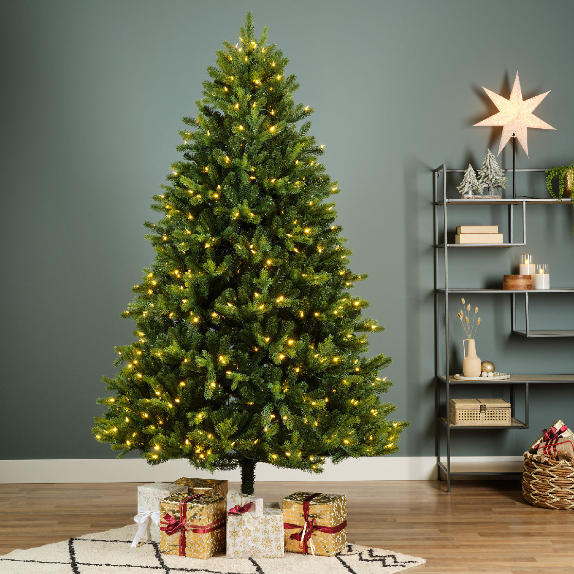 Everlands Freiburg Pine Pre-Lit with Warm White & Multi Coloured LEDs Artificial Tree