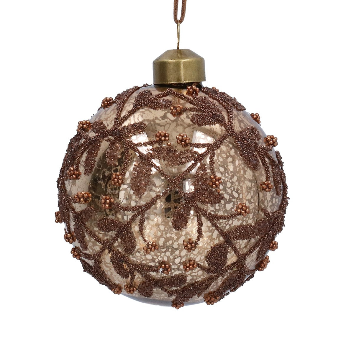 Gisela Graham - Antique Chocolate Beaded Glass Ball Bauble - 8cm
