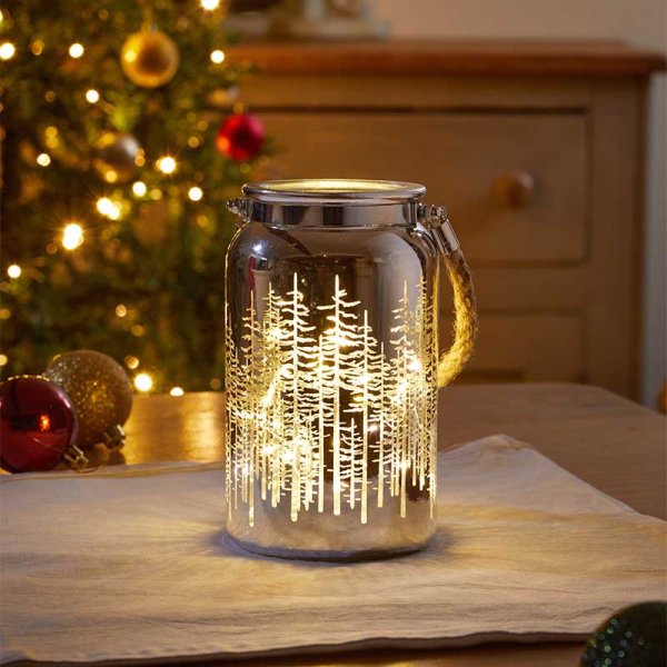 WonderWorld Tall Christmas Glass Lantern - Chrome - 18cm