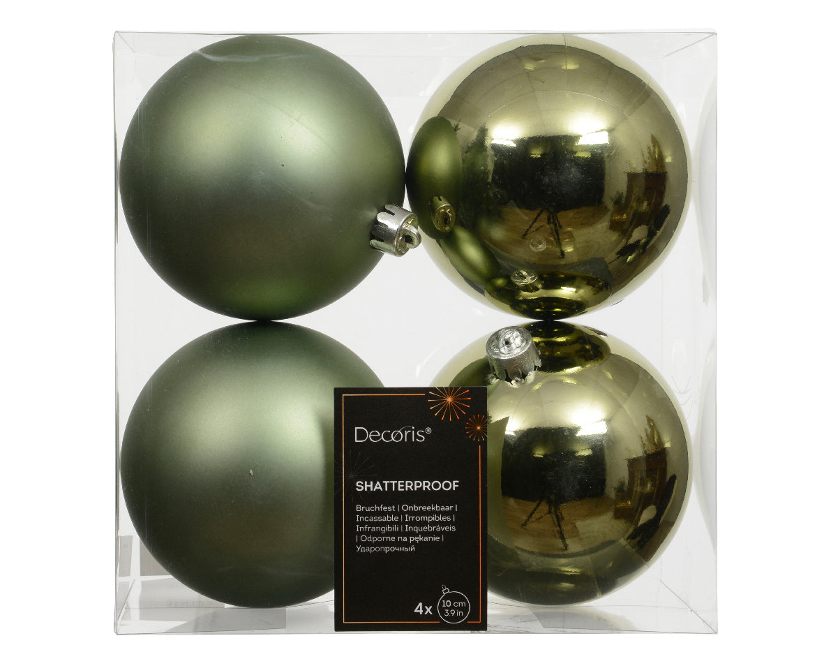Large Rosemary Green Shatterproof Shiny & Matt 10cm Baubles - Box of 4