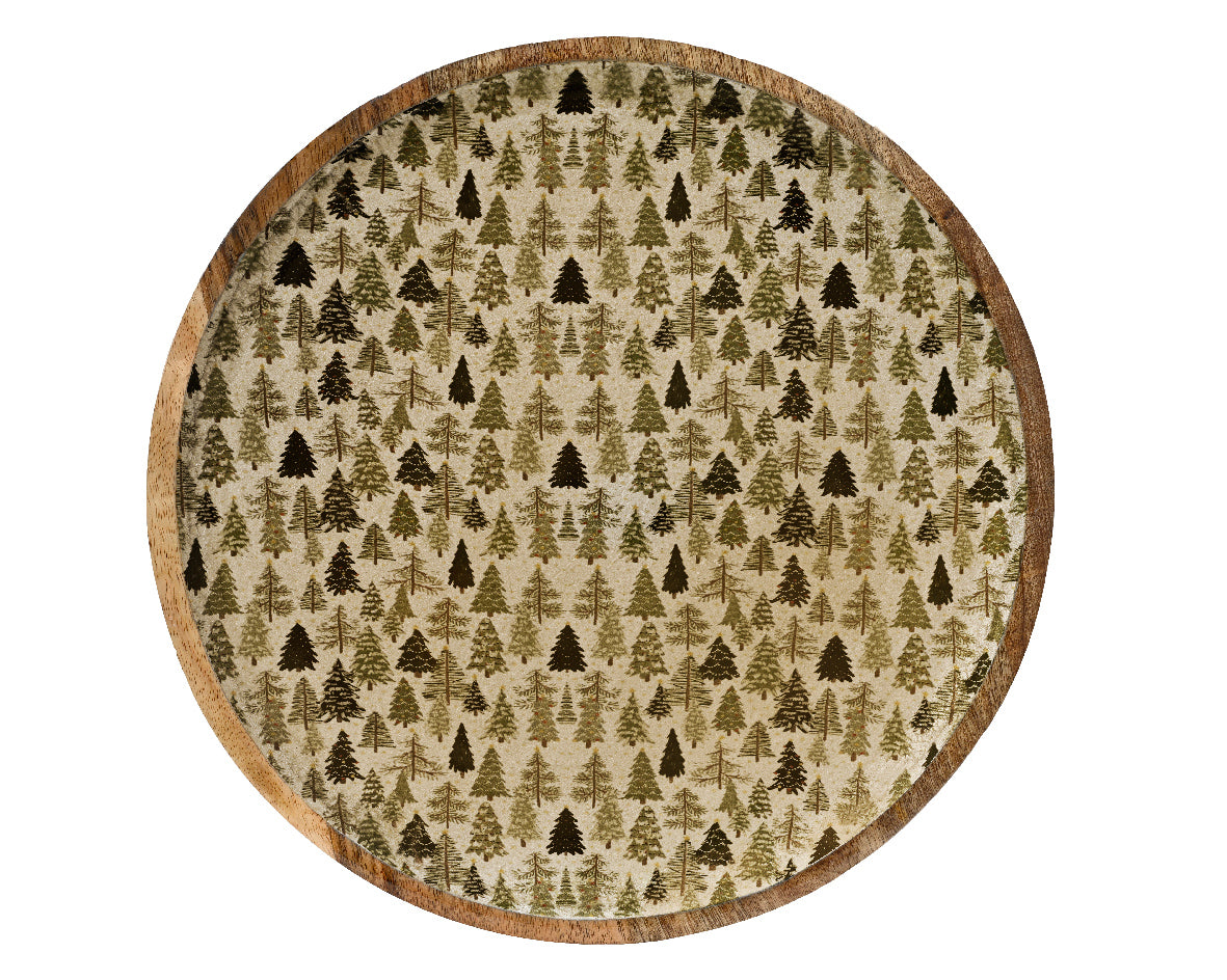 Christmas Tree Print Mangowood Wooden Christmas Plate