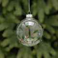 Clear Red Berry Green Leaf Glass Bauble - 8cm