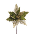 Dark Green With Gold Glitter Poinsettia Stem - 45cm