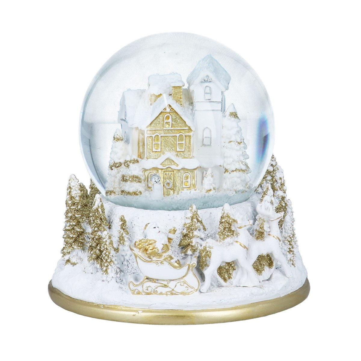 Gisela Graham - Gold & White Village Musical Snow Globe - 14cm